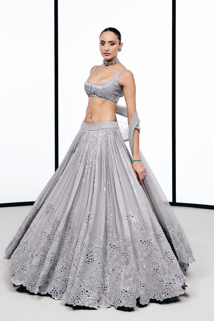 Grey floral cutwork lehnga set