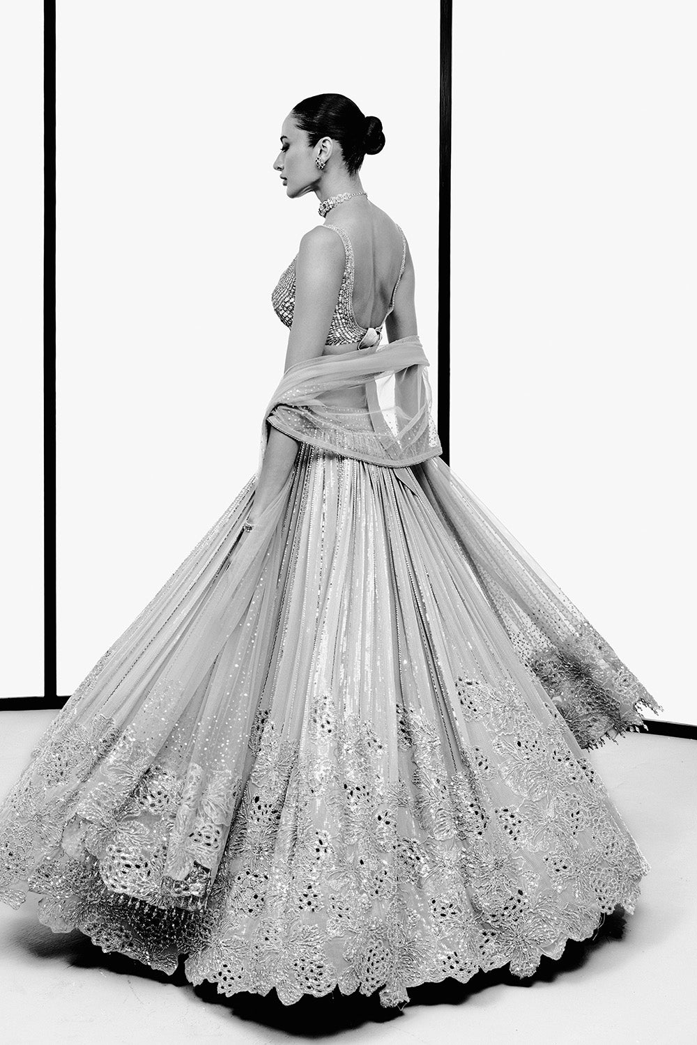 Grey floral cutwork lehnga set