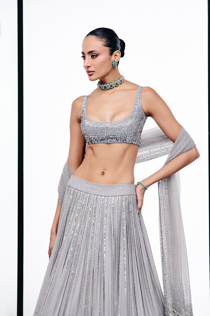 Grey floral cutwork lehnga set