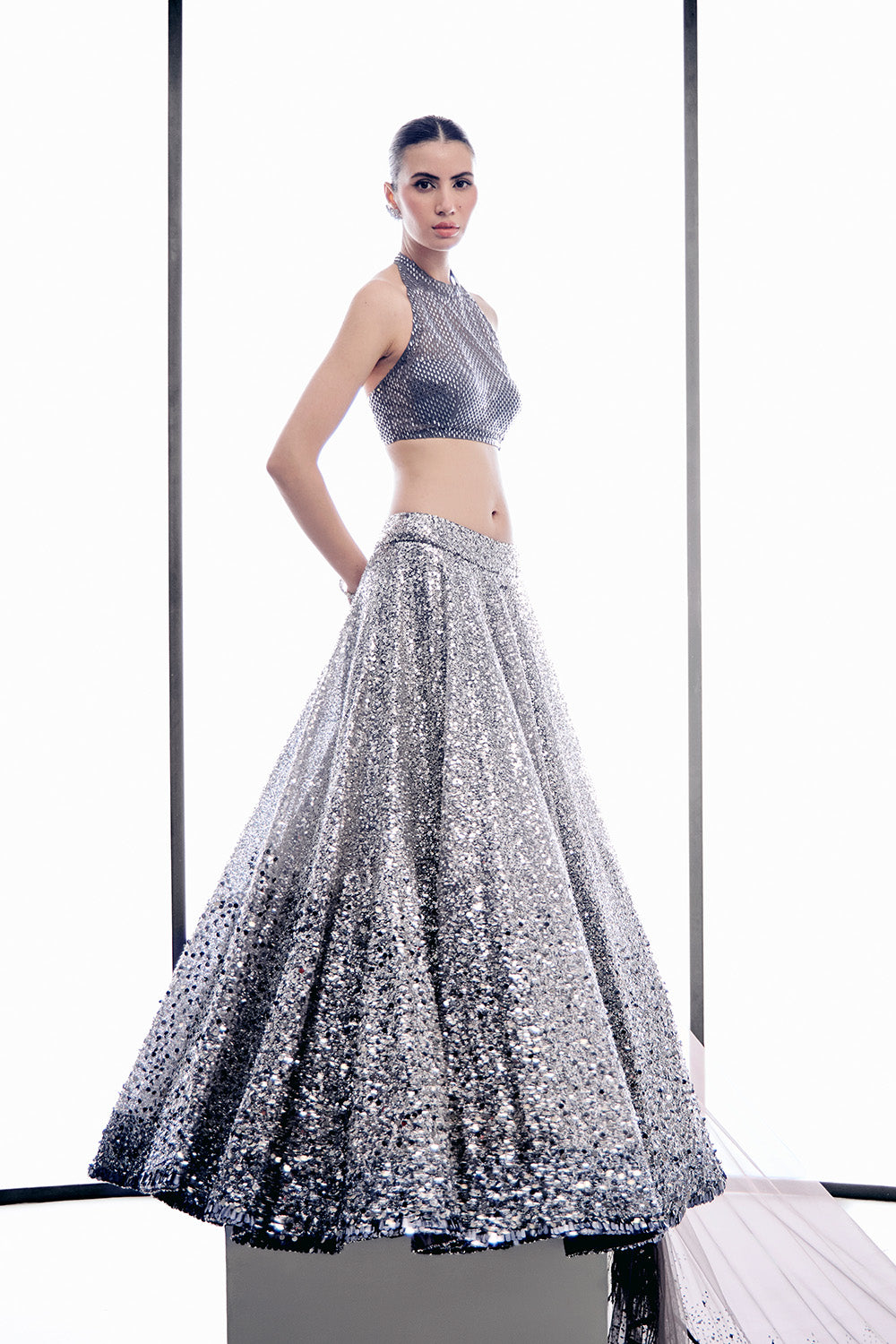 Grey sequins lehnga set