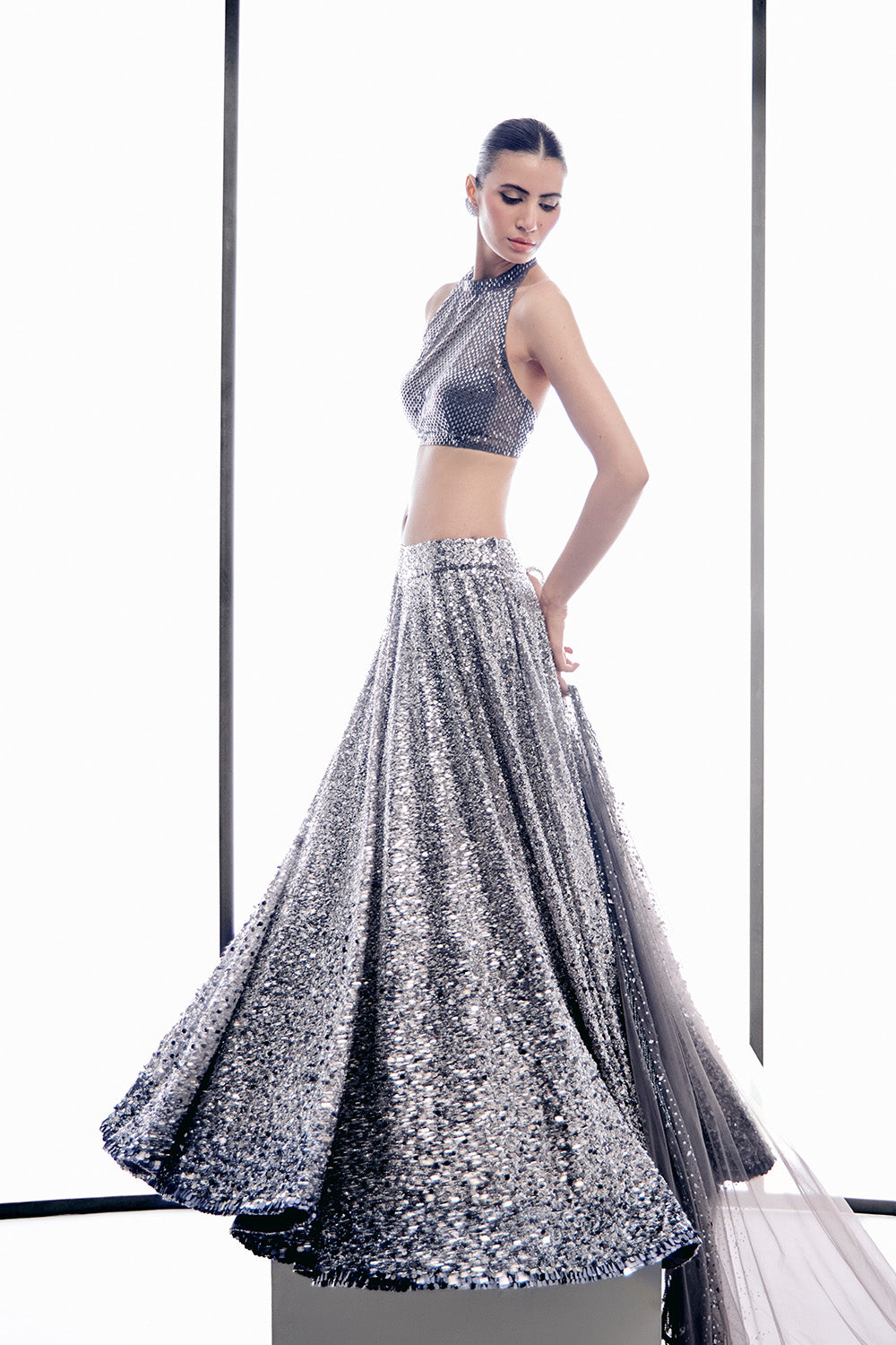 Grey sequins lehnga set