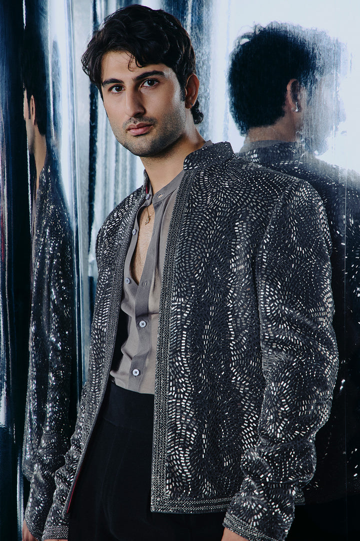 Ash grey swarovski Bandhgala set