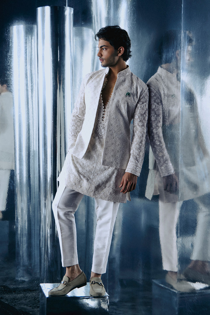 Ivory Chikankari Nehru and kurta set