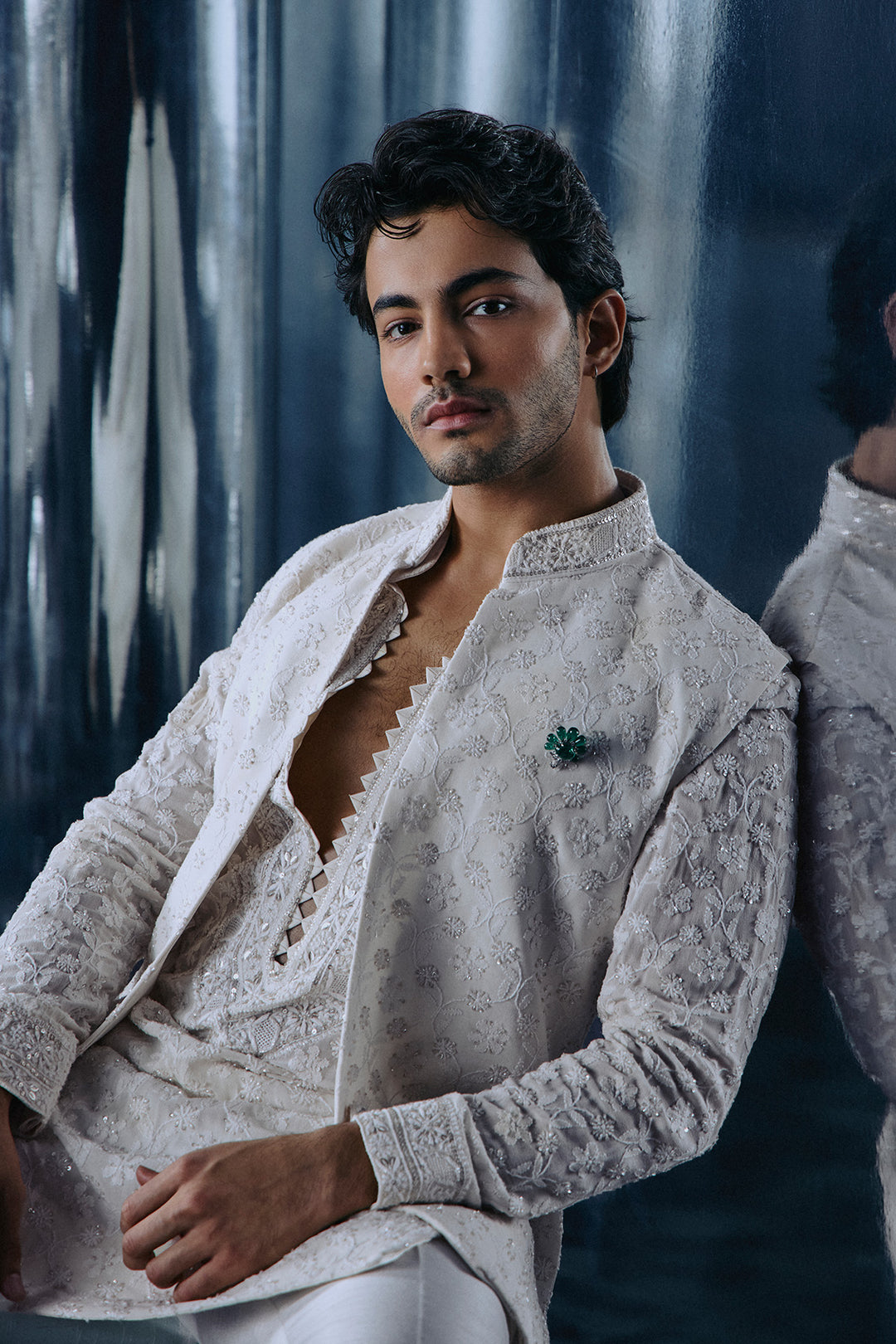 Ivory Chikankari Nehru and kurta set