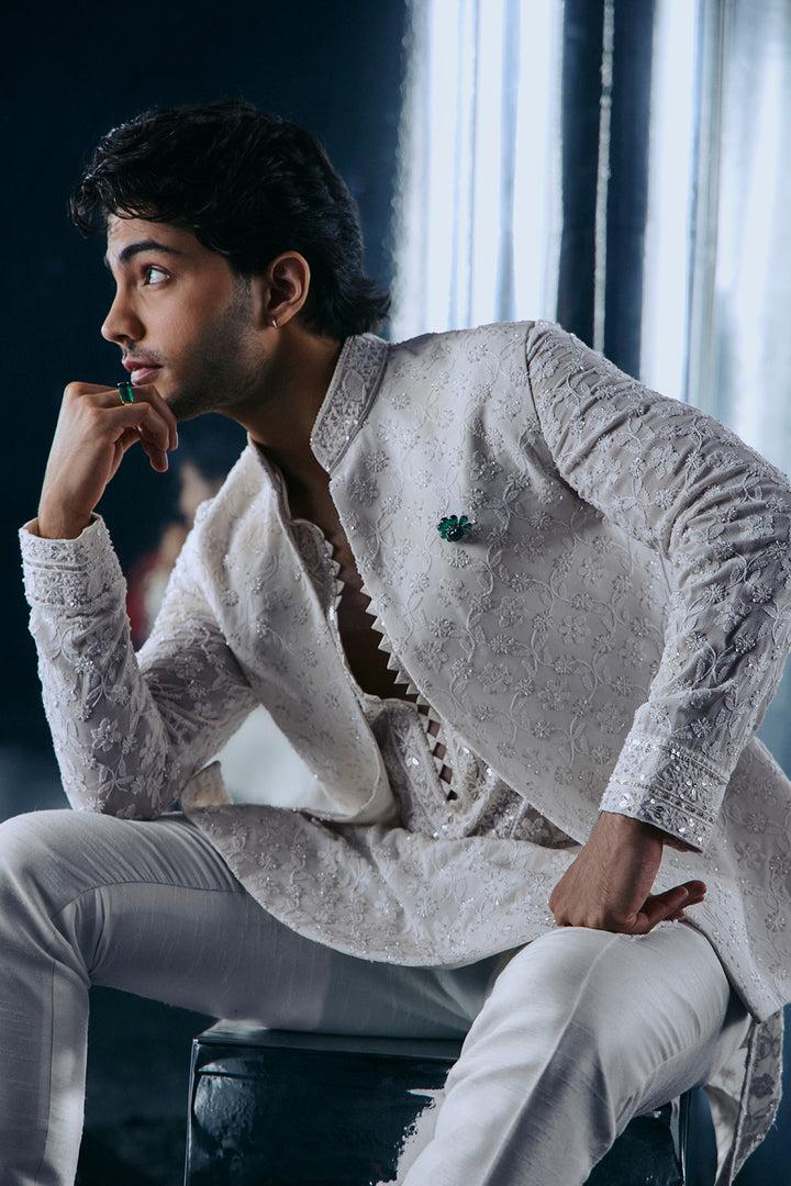 Ivory Chikankari Nehru and kurta set