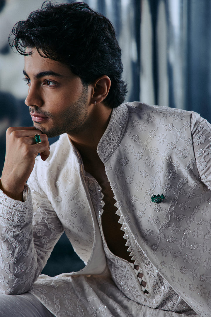 Ivory Chikankari Nehru and kurta set