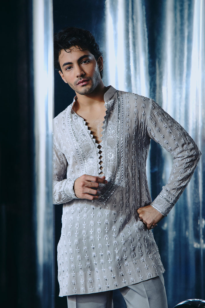 Grey Chikankari Nehru and Kurta set