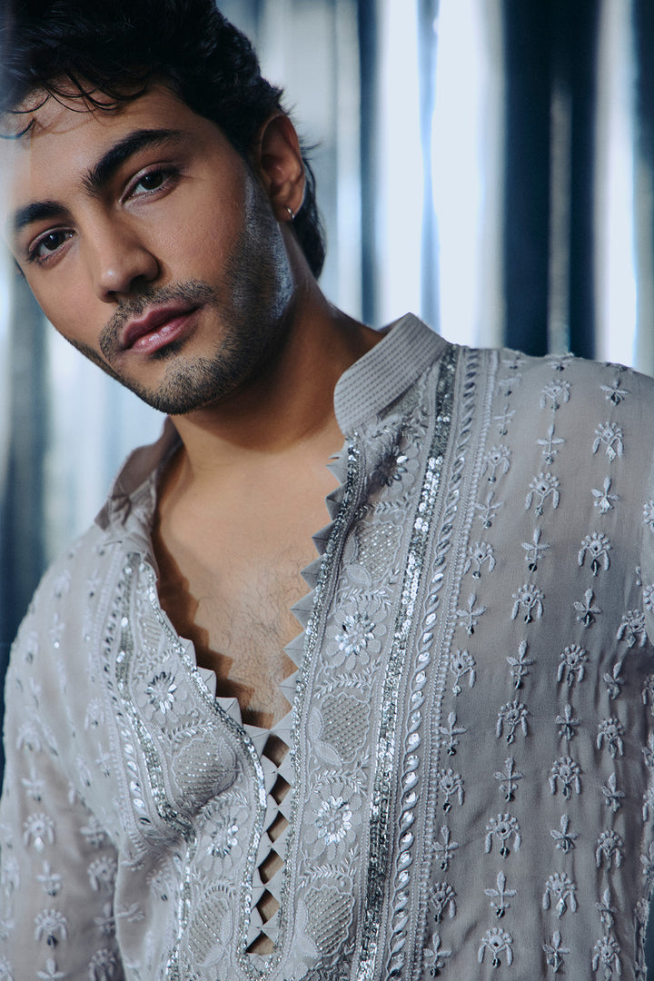 Grey Chikankari Nehru and Kurta set