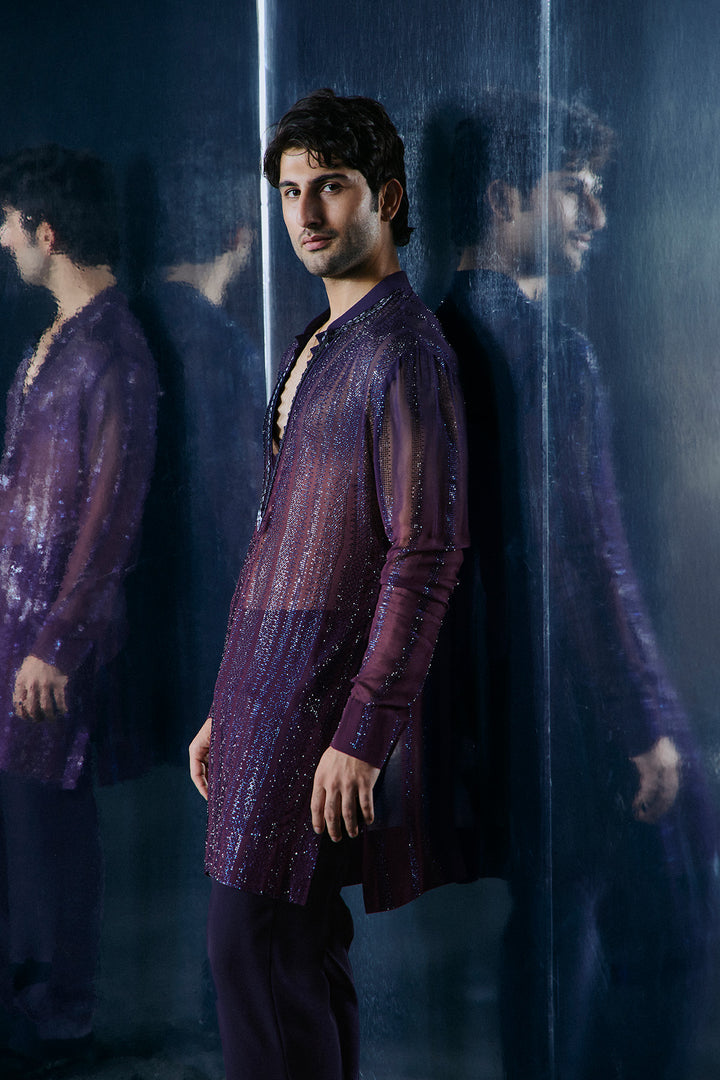 Blue to wine swarovski kurta set
