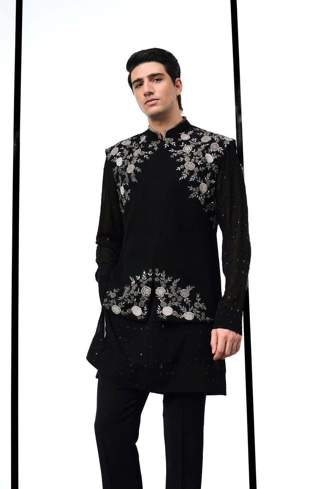 Black applique work nehru set