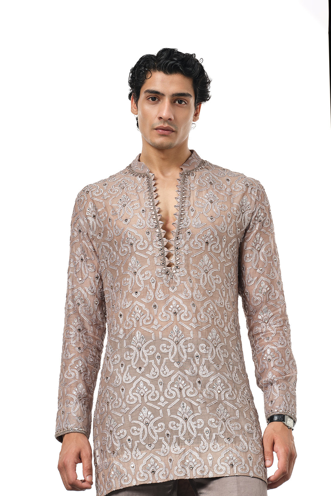Taupe applique kurta set