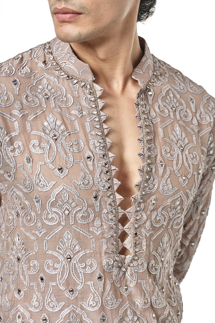 Taupe applique kurta set