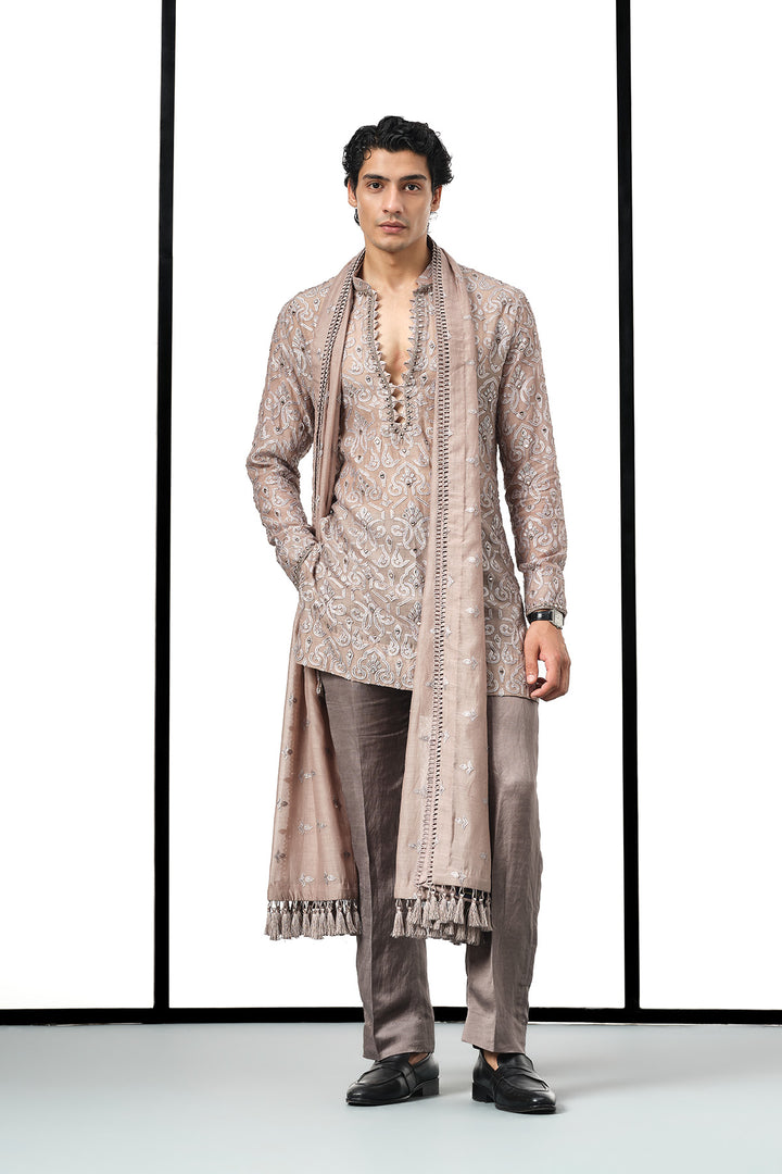Taupe applique kurta set