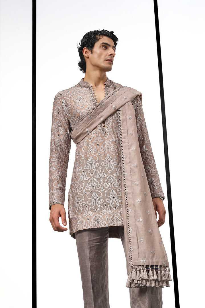 Taupe applique kurta set