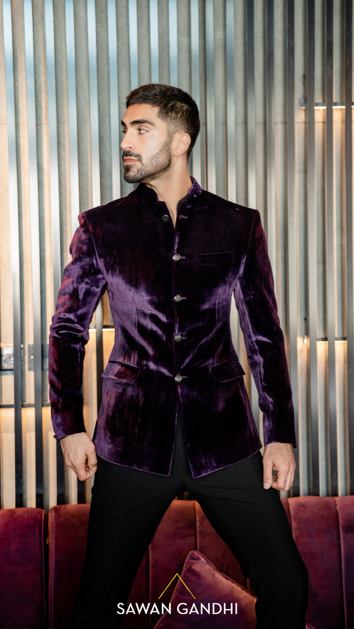 PURPLE BANDHGALA WITH OXIDISED SILVER BUTTONS