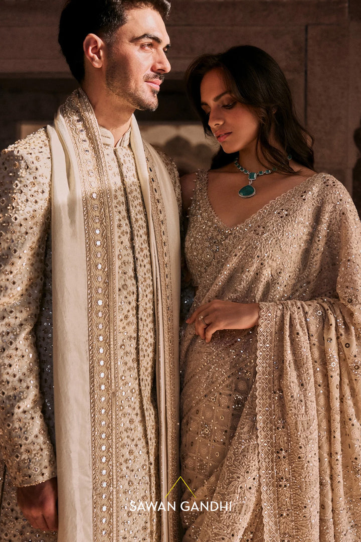 Ivory chikankari and sequin saree