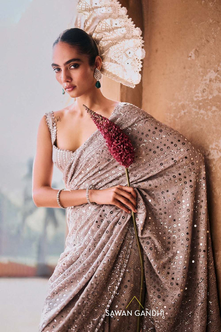 Grey chikankari saree