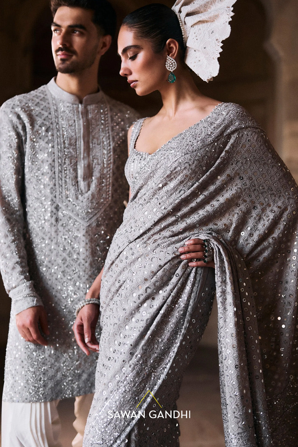 Grey chikankari and sequin kurta