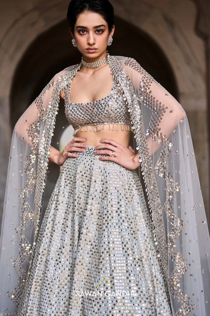 Ice Blue Star Sequins Lehenga