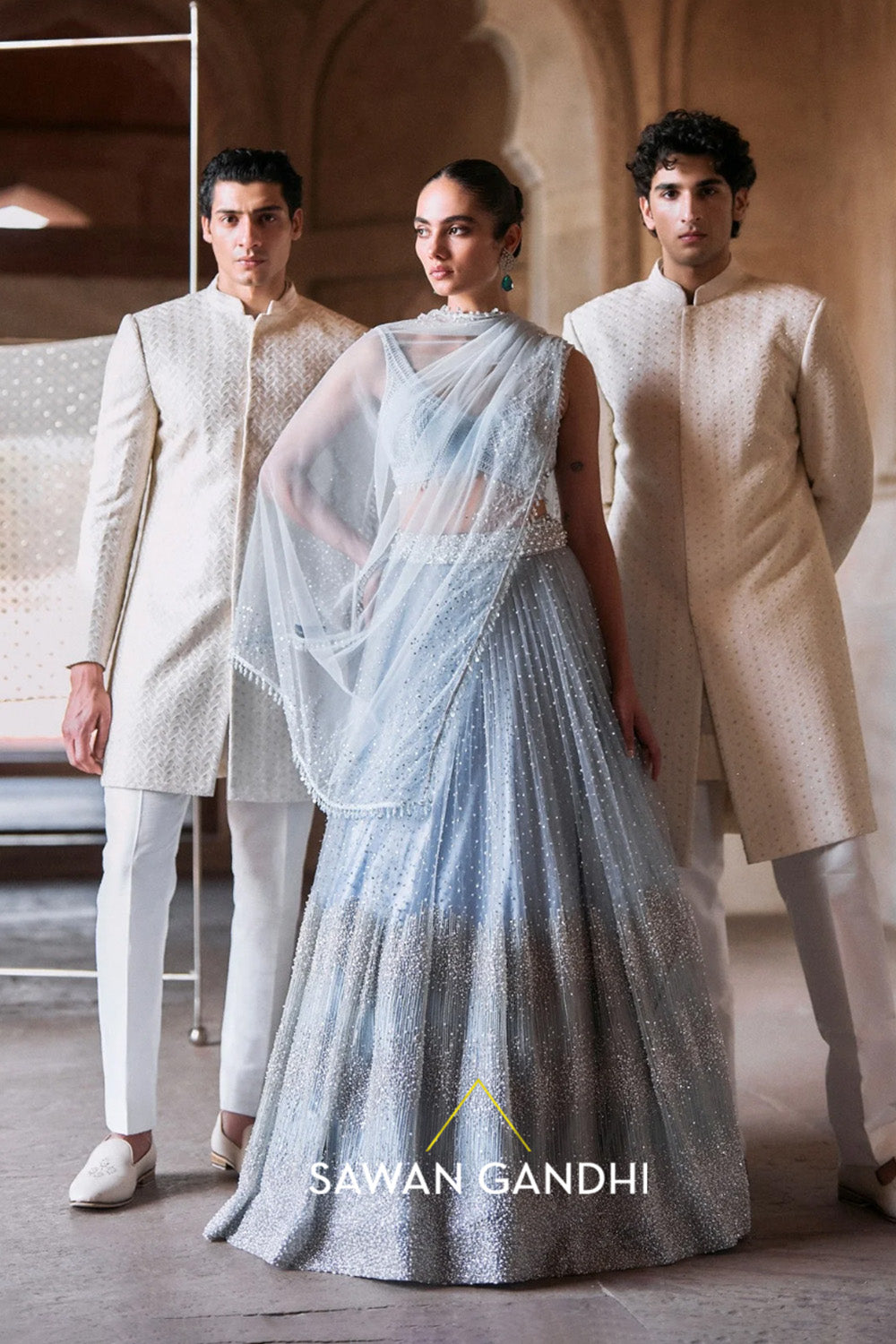 Pastel Blue Sequin And Beadwork Lehenga