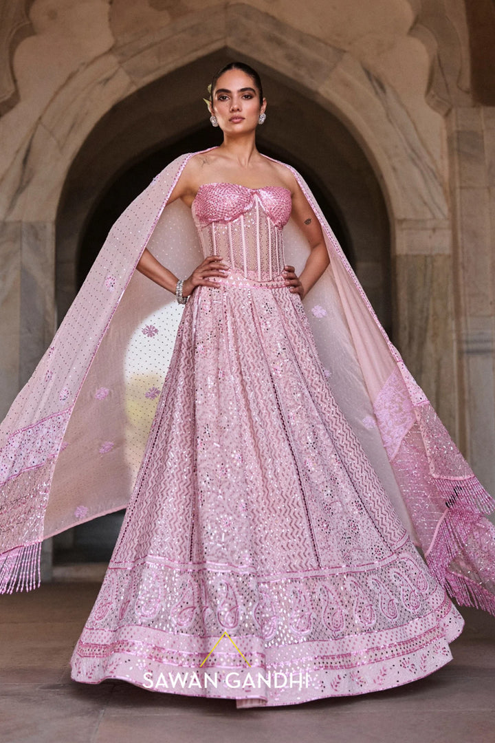 Pink chikankari lehenga