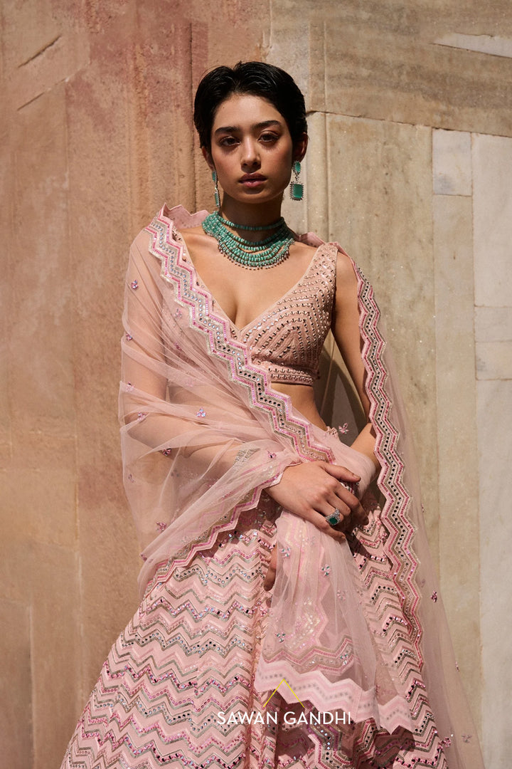 Blush Pink Chevron Lehenga