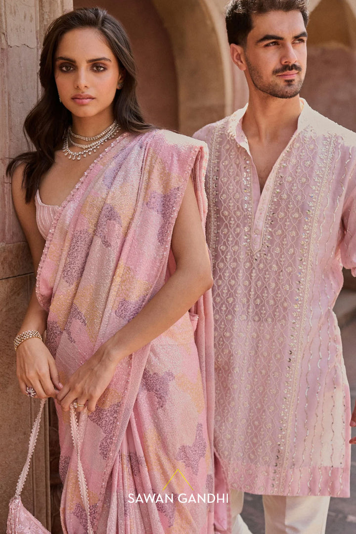 Pink Multicolor Sequins Saree
