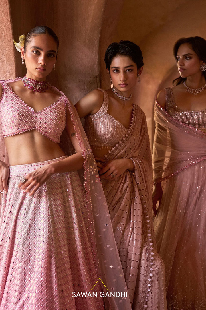 Pink Ombré Mirrorwork Lehenga