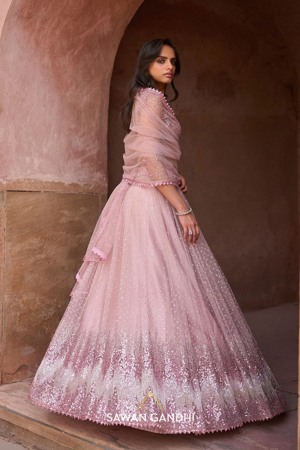 Blush Pink Sequin And Beadwork Lehenga