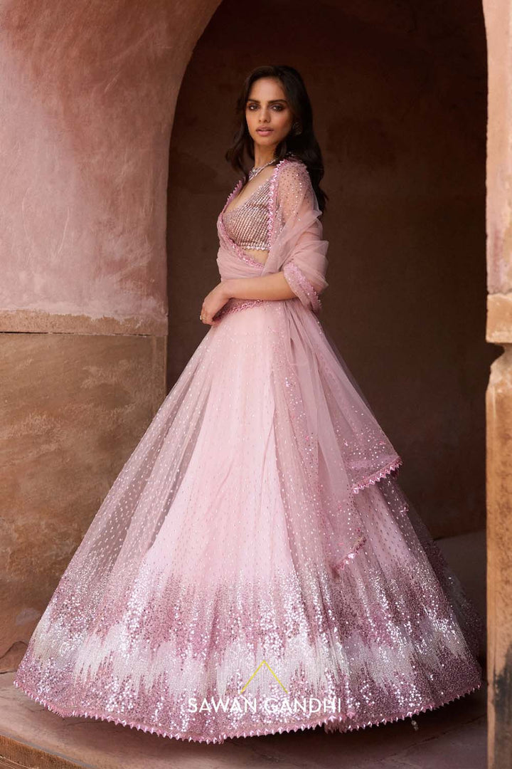 Blush Pink Sequin And Beadwork Lehenga