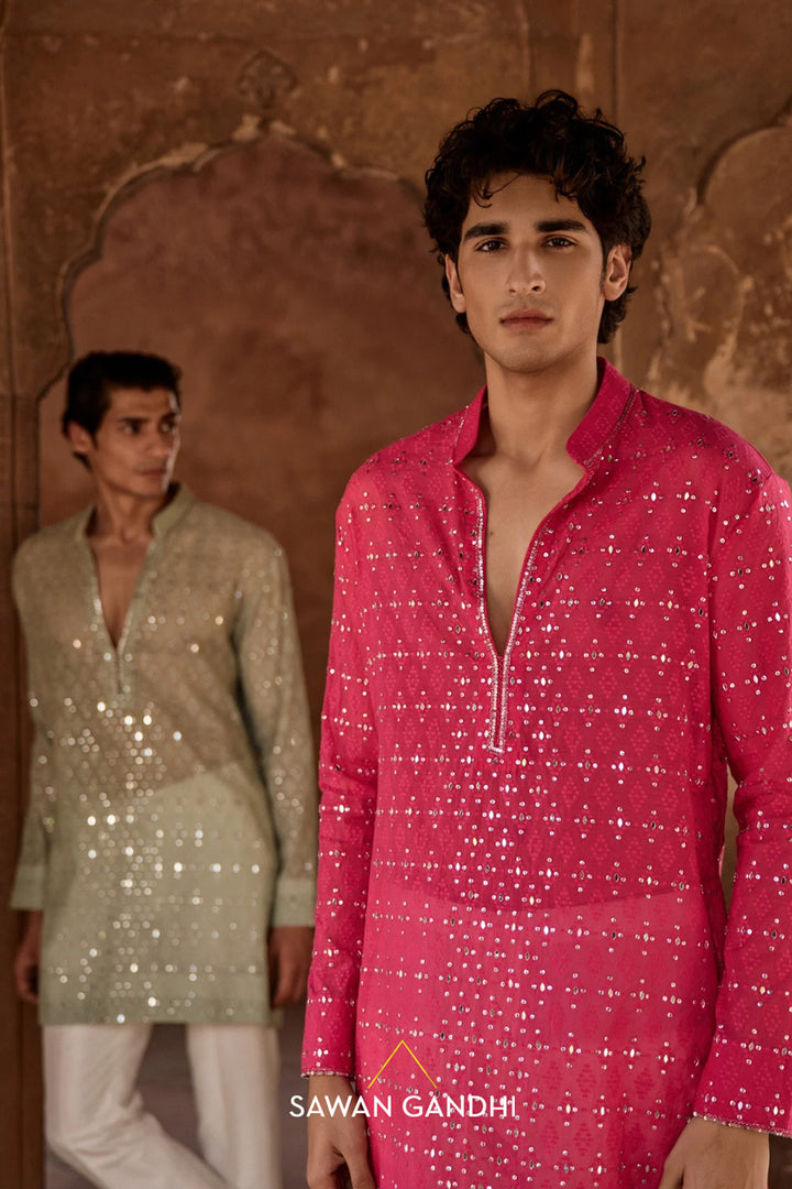 Hot pink mirror kurta set