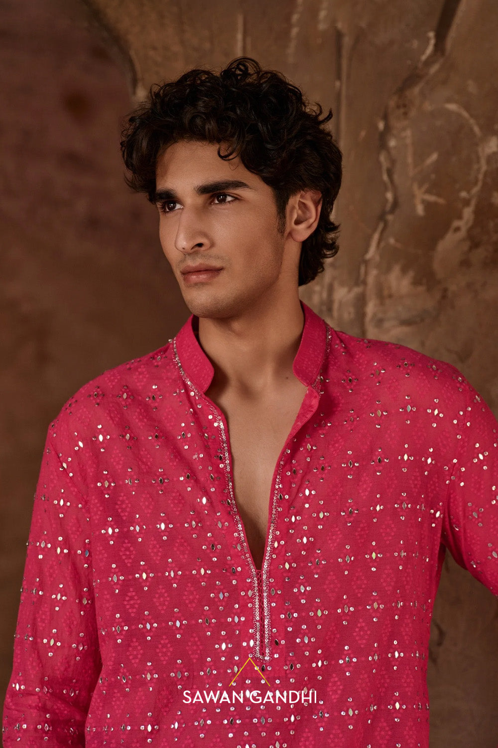 Hot pink mirror kurta set