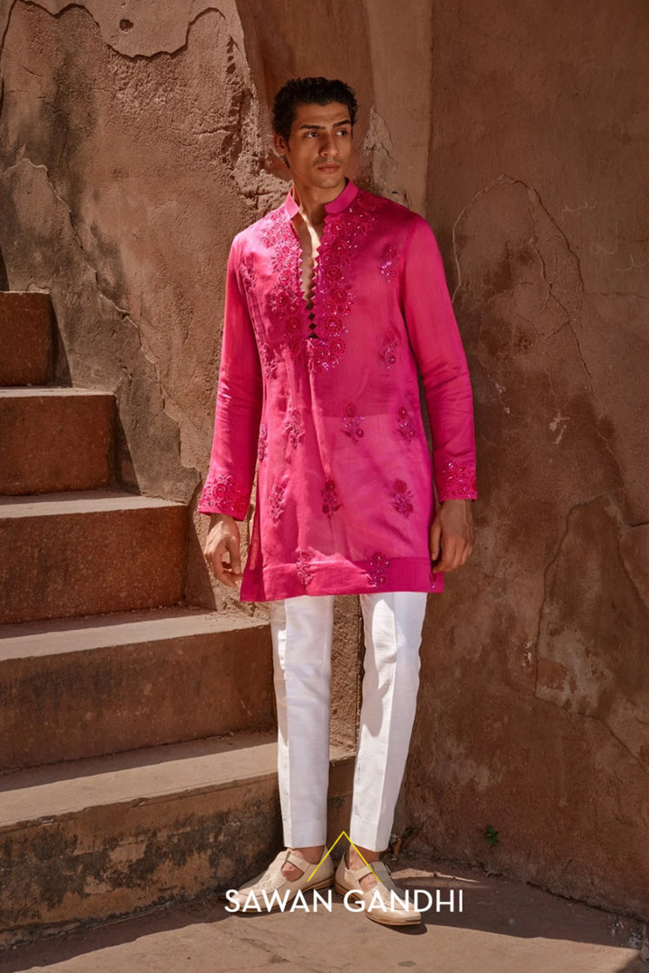 Hot pink Appliqué kurta set