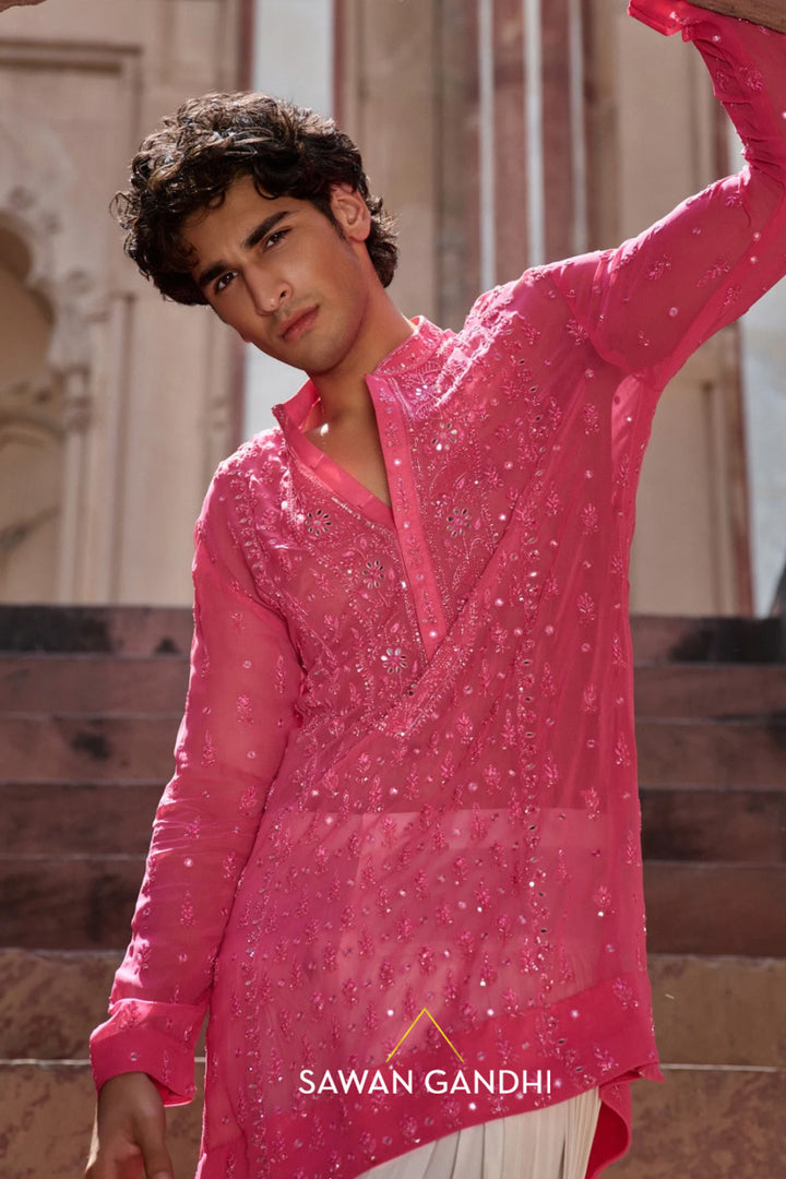 Hot pink Chikankari kurta Set
