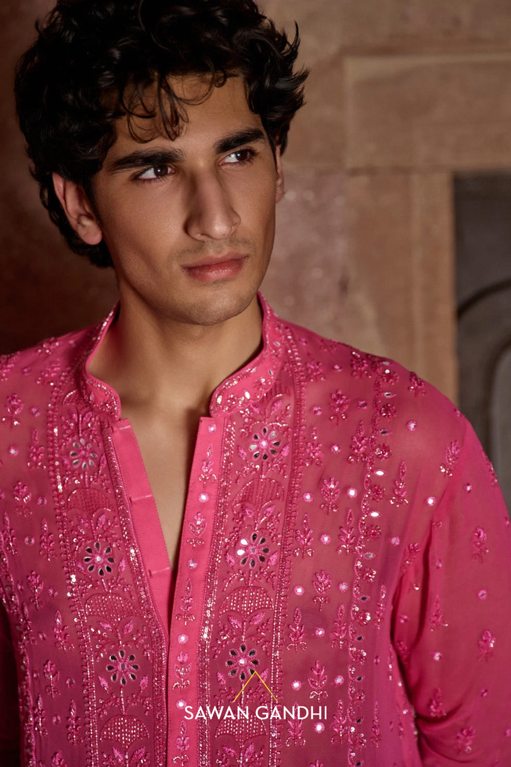 Hot pink Chikankari kurta Set