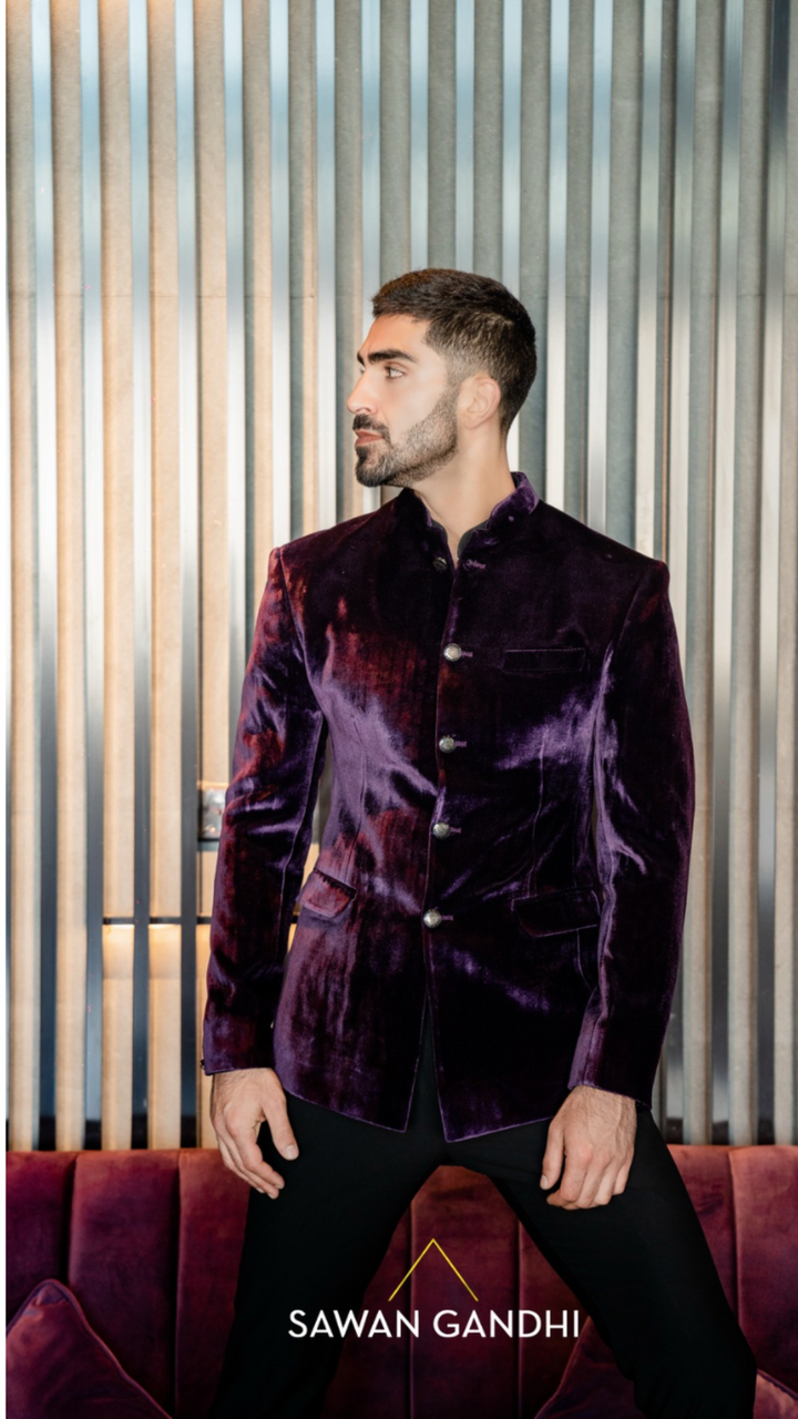 PURPLE BANDHGALA WITH OXIDISED SILVER BUTTONS