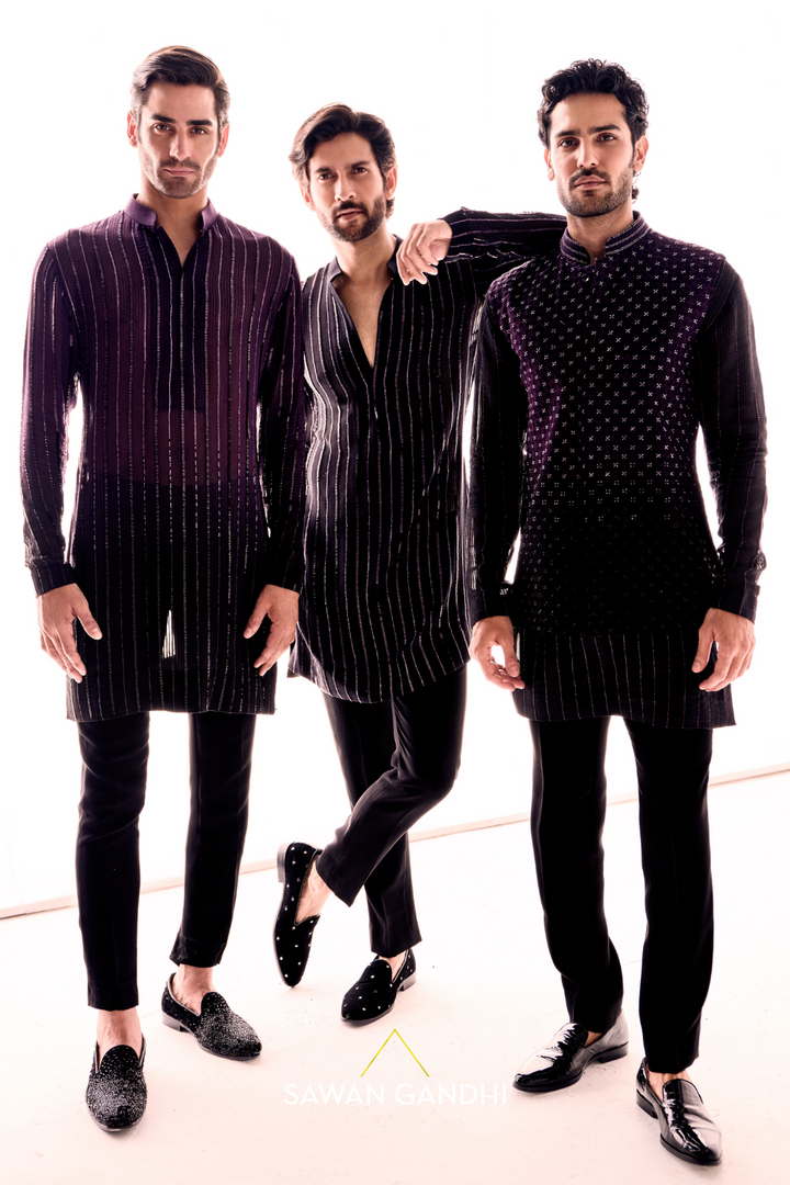 Wine to black ombre kurta