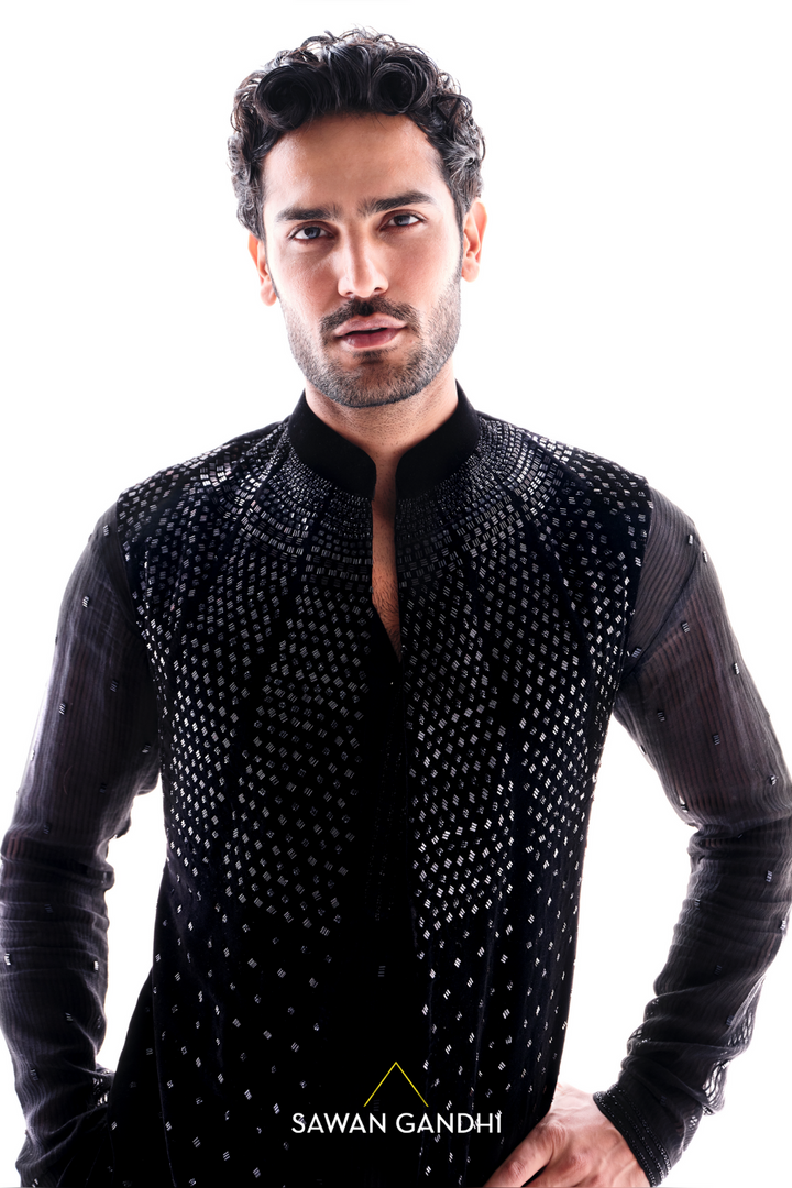 Black velvet cutdana Nehru