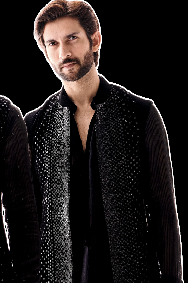 Black nehru with abstract cutdana embroidery