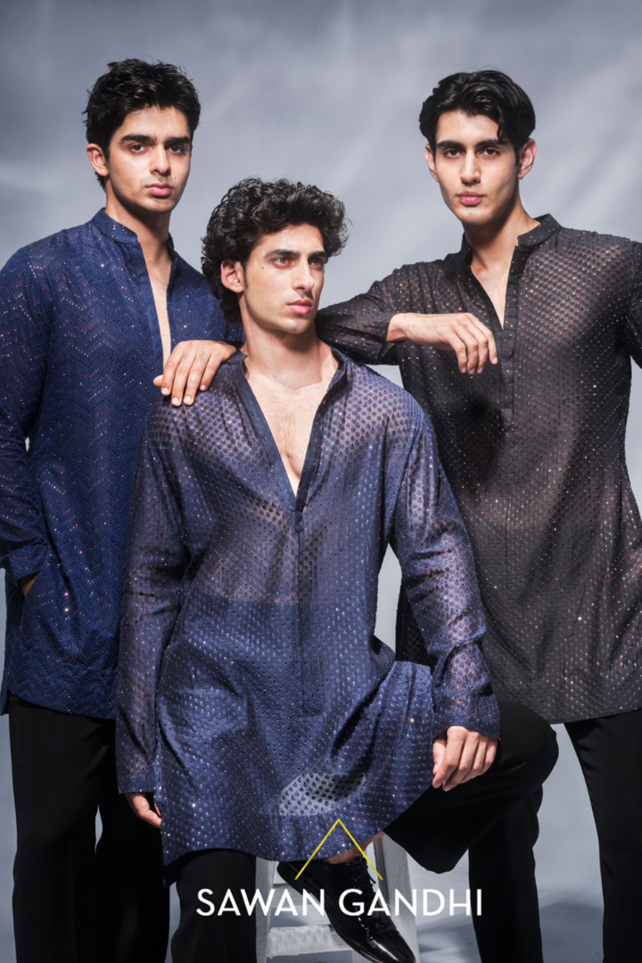 Navy blue chevron pattern swarovski kurta