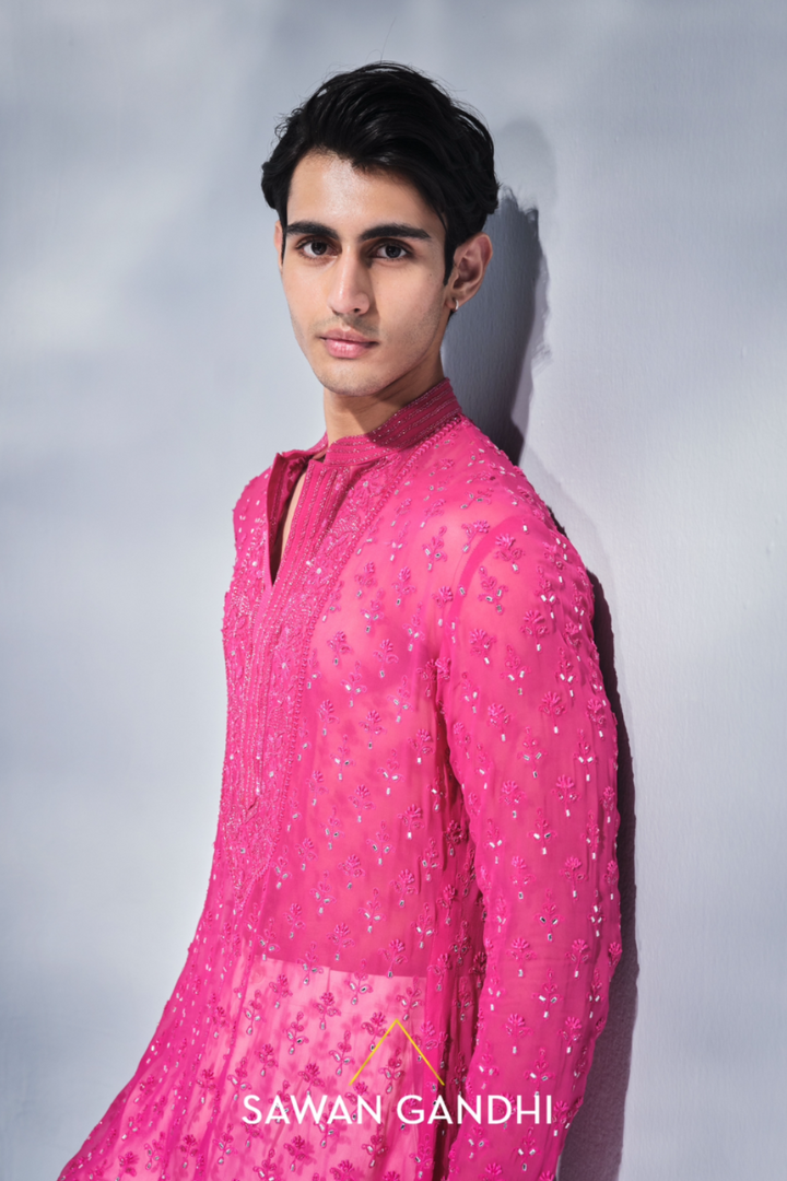 Hot pink chikankari kurta