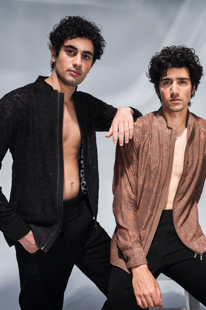 Black cross stitch and bead work jacket