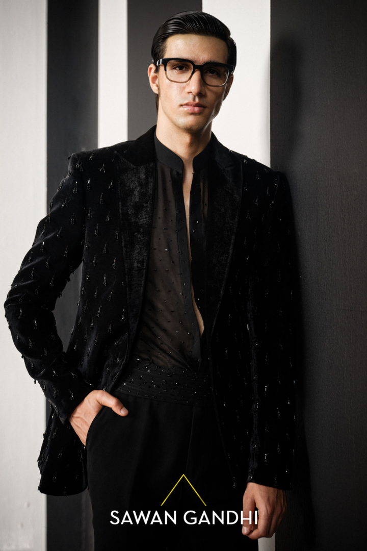 black tassels embellished velvet jacket