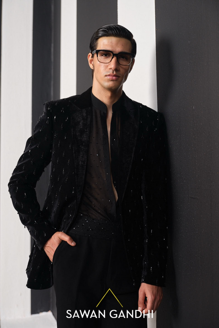 black tassels embellished velvet jacket