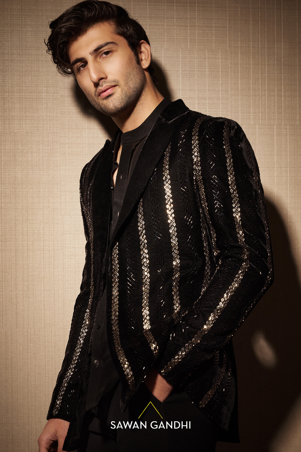 Black velvet shimmer stripe jacket