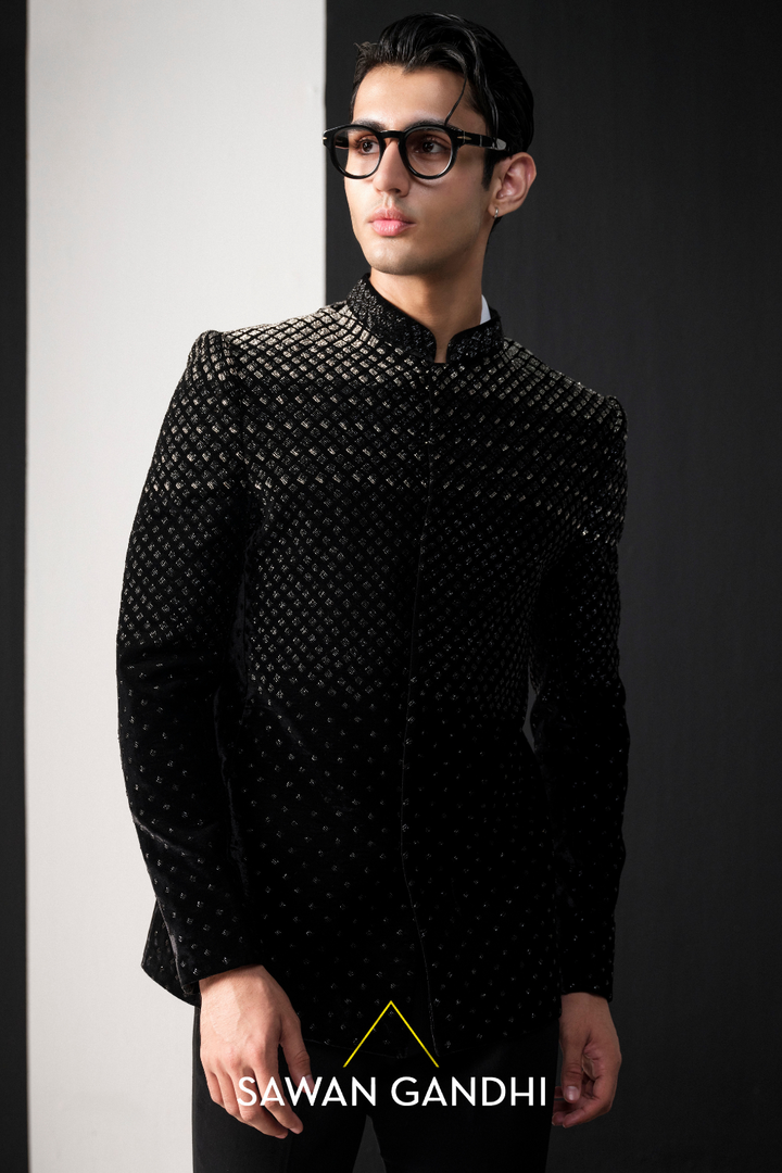 Black ombre bandhgala