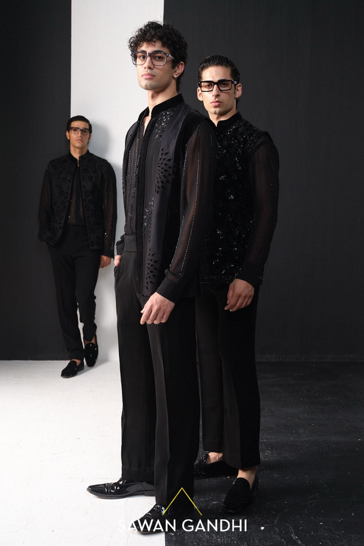 Black applique work Nehru