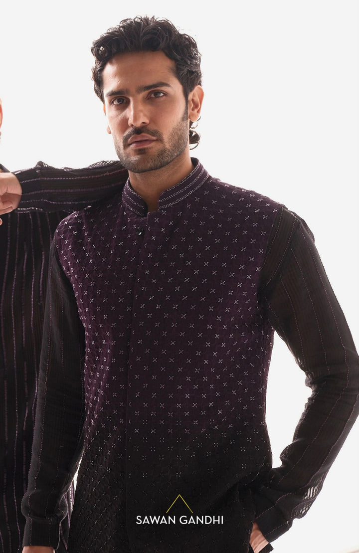 Wine to black ombre nehru