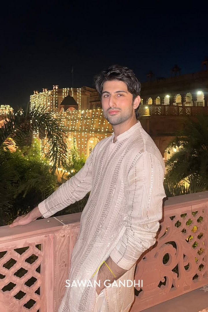 Aqeel hyder in Ivory multicolur shimmier kurta