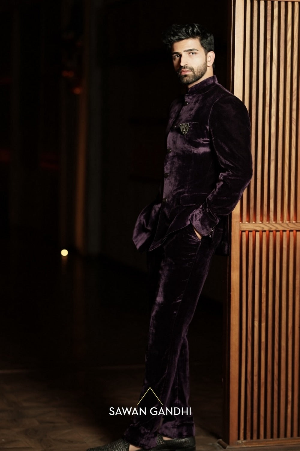 Ayaan Lal in Wine Velvet Bandhgala And Pants